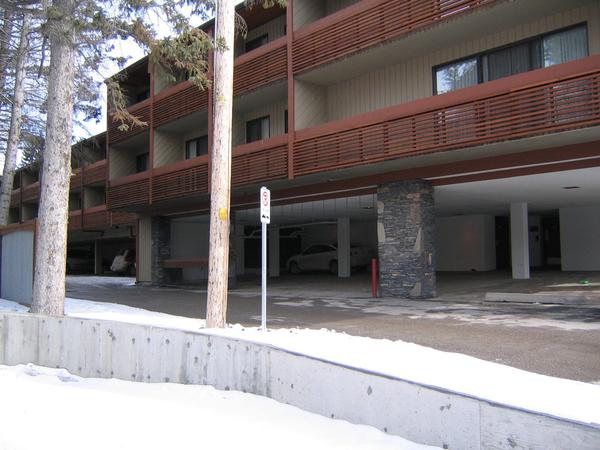 Parking at the back of Banff Aspen Lodge